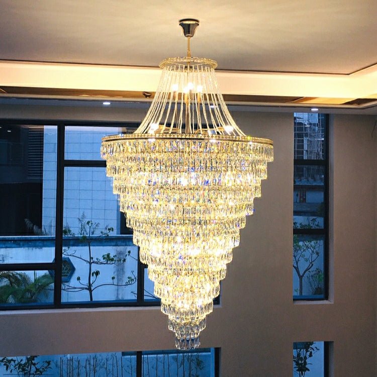 Magnificent Extra Large Foyer Hall Chandelier Tiered Crystal Ceiling Lighting Fixture For Living Room Decor - 5 Layers/ D15.8"*D31.5"/ 12 LightsBlushlighting