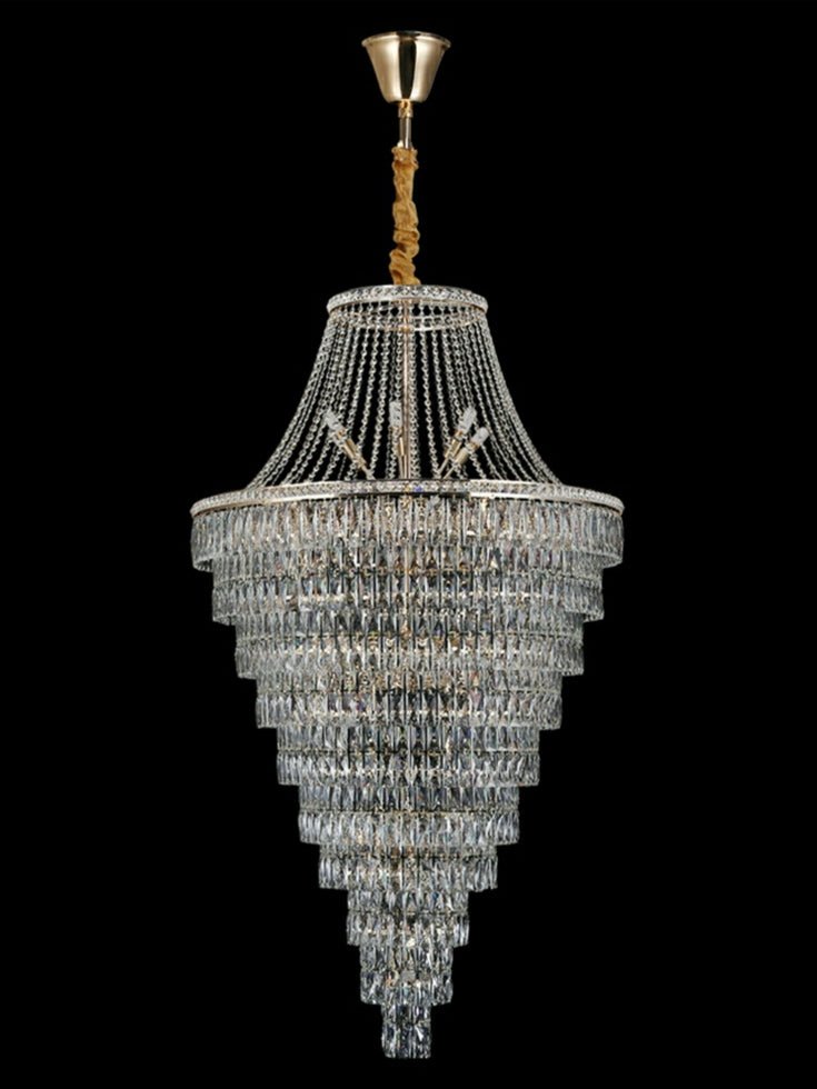 Magnificent Extra Large Foyer Hall Chandelier Tiered Crystal Ceiling Lighting Fixture For Living Room Decor - 5 Layers/ D15.8"*D31.5"/ 12 LightsBlushlighting