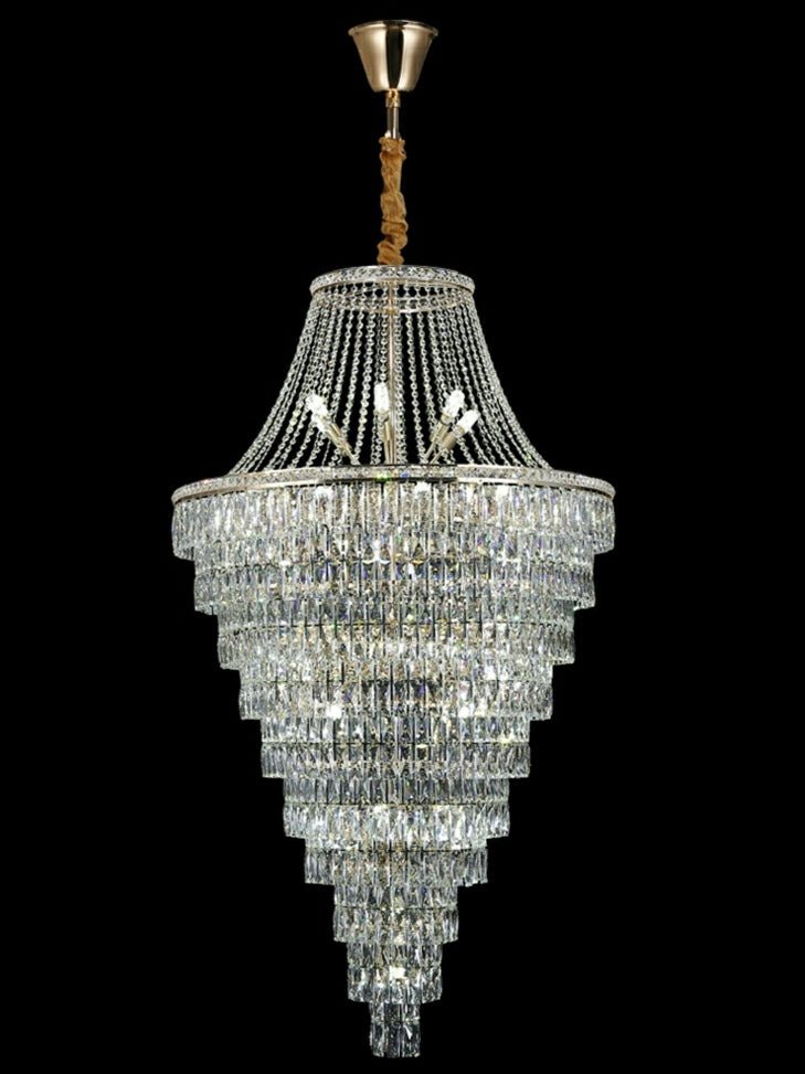 Magnificent Extra Large Foyer Hall Chandelier Tiered Crystal Ceiling Lighting Fixture For Living Room Decor - 5 Layers/ D15.8"*D31.5"/ 12 LightsBlushlighting