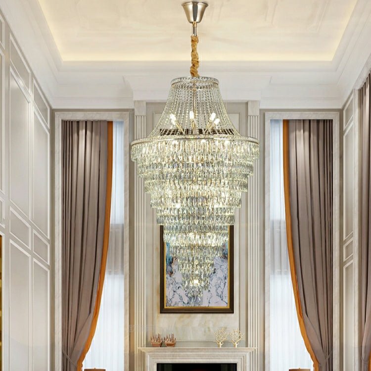 Magnificent Extra Large Foyer Hall Chandelier Tiered Crystal Ceiling Lighting Fixture For Living Room Decor - 5 Layers/ D15.8"*D31.5"/ 12 LightsBlushlighting