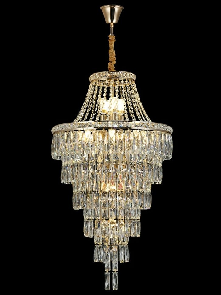Magnificent Extra Large Foyer Hall Chandelier Tiered Crystal Ceiling Lighting Fixture For Living Room Decor - 5 Layers/ D15.8"*D31.5"/ 12 LightsBlushlighting