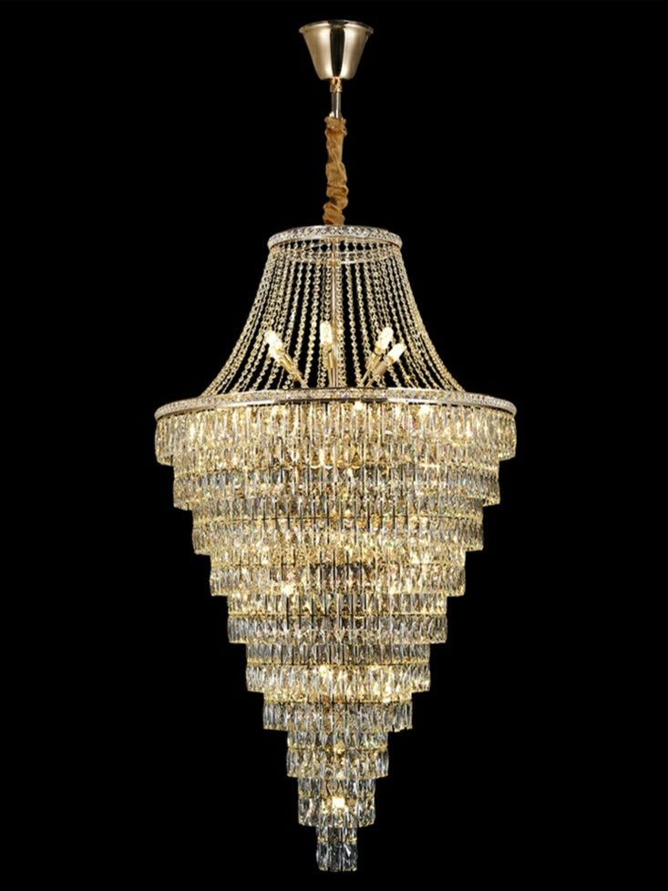 Magnificent Extra Large Foyer Hall Chandelier Tiered Crystal Ceiling Lighting Fixture For Living Room Decor - 5 Layers/ D15.8"*D31.5"/ 12 LightsBlushlighting