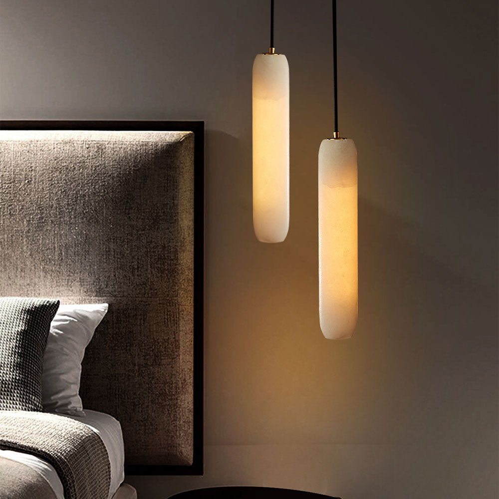 Marble Alabaster Flute Pendant Light - Dia 2.8”(7cm) x H 11.8”(30cm)White＆BrassBlushlighting