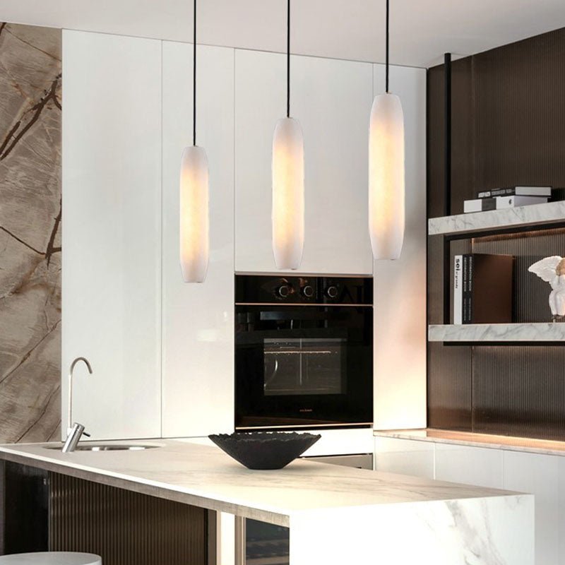 Marble Alabaster Flute Pendant Light - Dia 2.8”(7cm) x H 11.8”(30cm)White＆BrassBlushlighting
