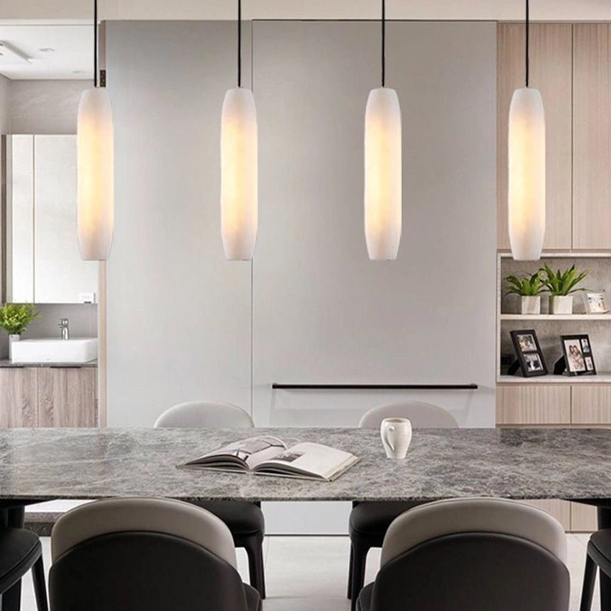 Marble Alabaster Flute Pendant Light - Dia 2.8”(7cm) x H 11.8”(30cm)White＆BrassBlushlighting