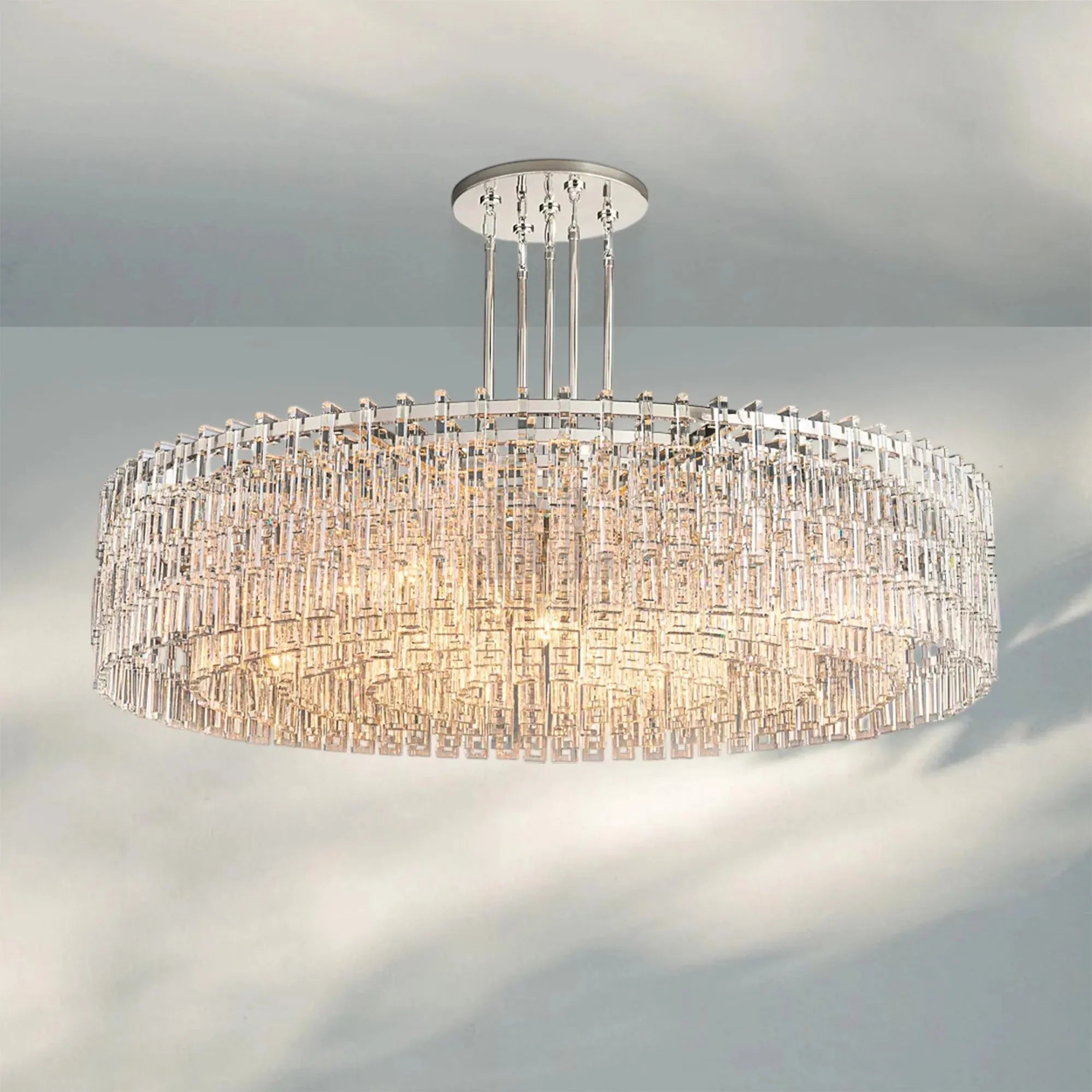 Marigan K9 Crystal Round Chandelier for Living Room-Round 60''-Polished Nickel-