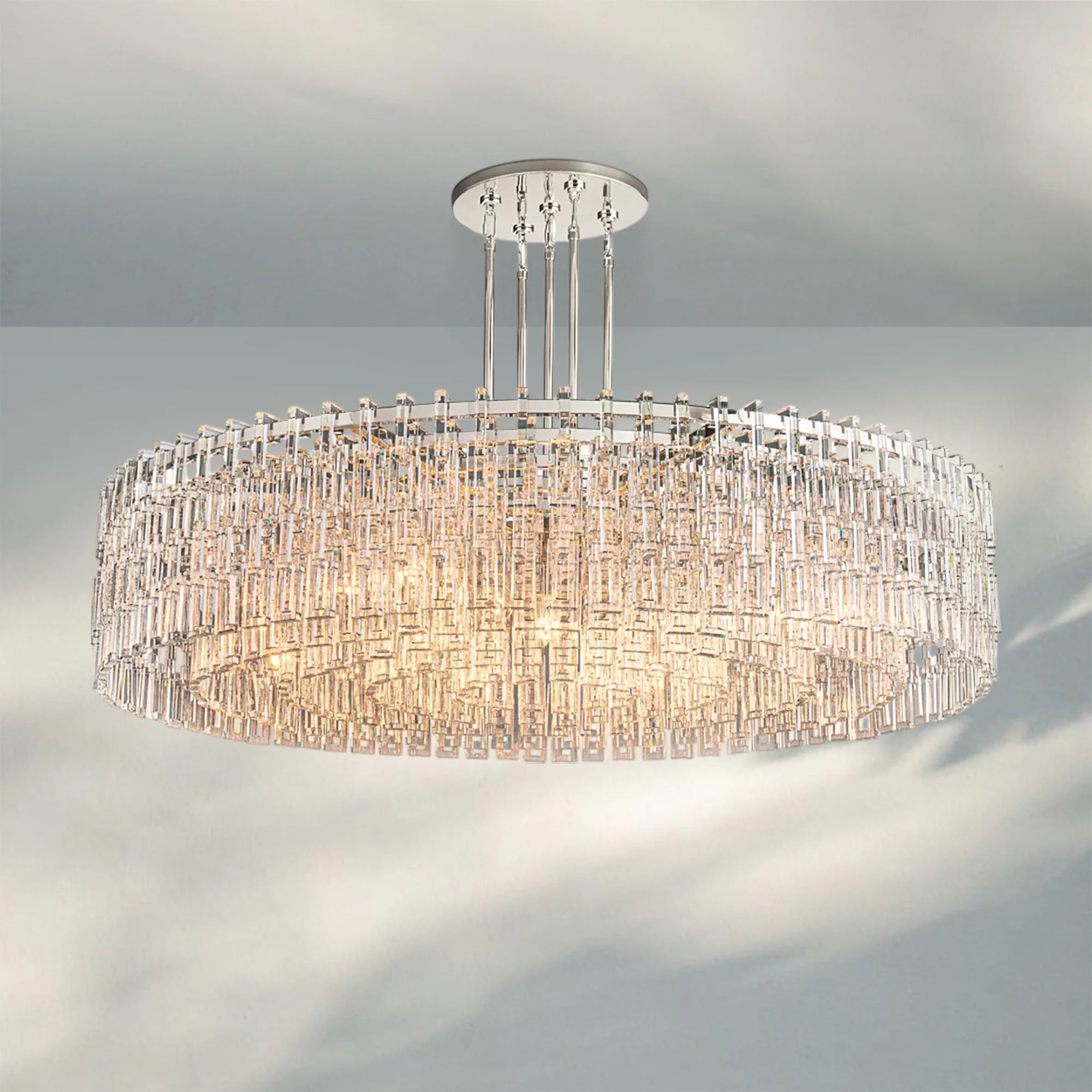 Marigan K9 Crystal Round Chandelier for Living Room-Round 60''-Polished Nickel-