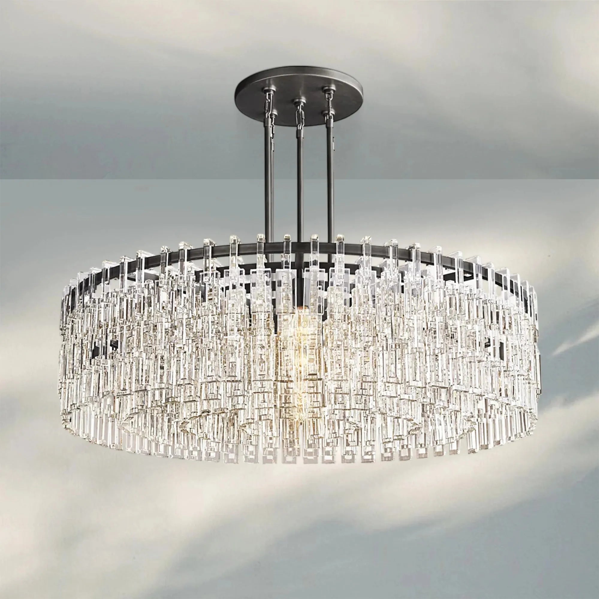 Marigan K9 Crystal Round Chandelier for Living Room-Round 48''-Black-