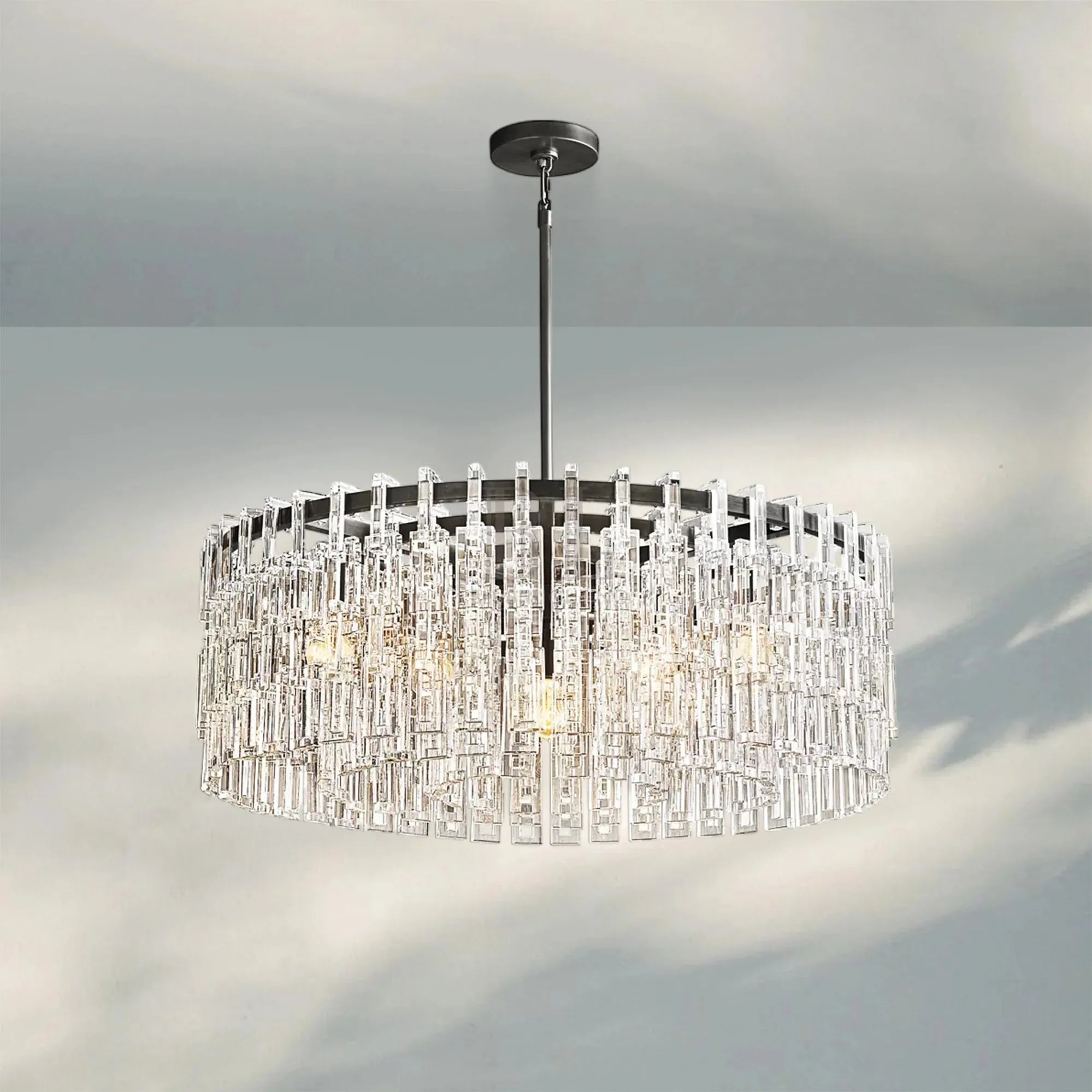 Marigan K9 Crystal Round Chandelier for Living Room-Round 36''-Black-