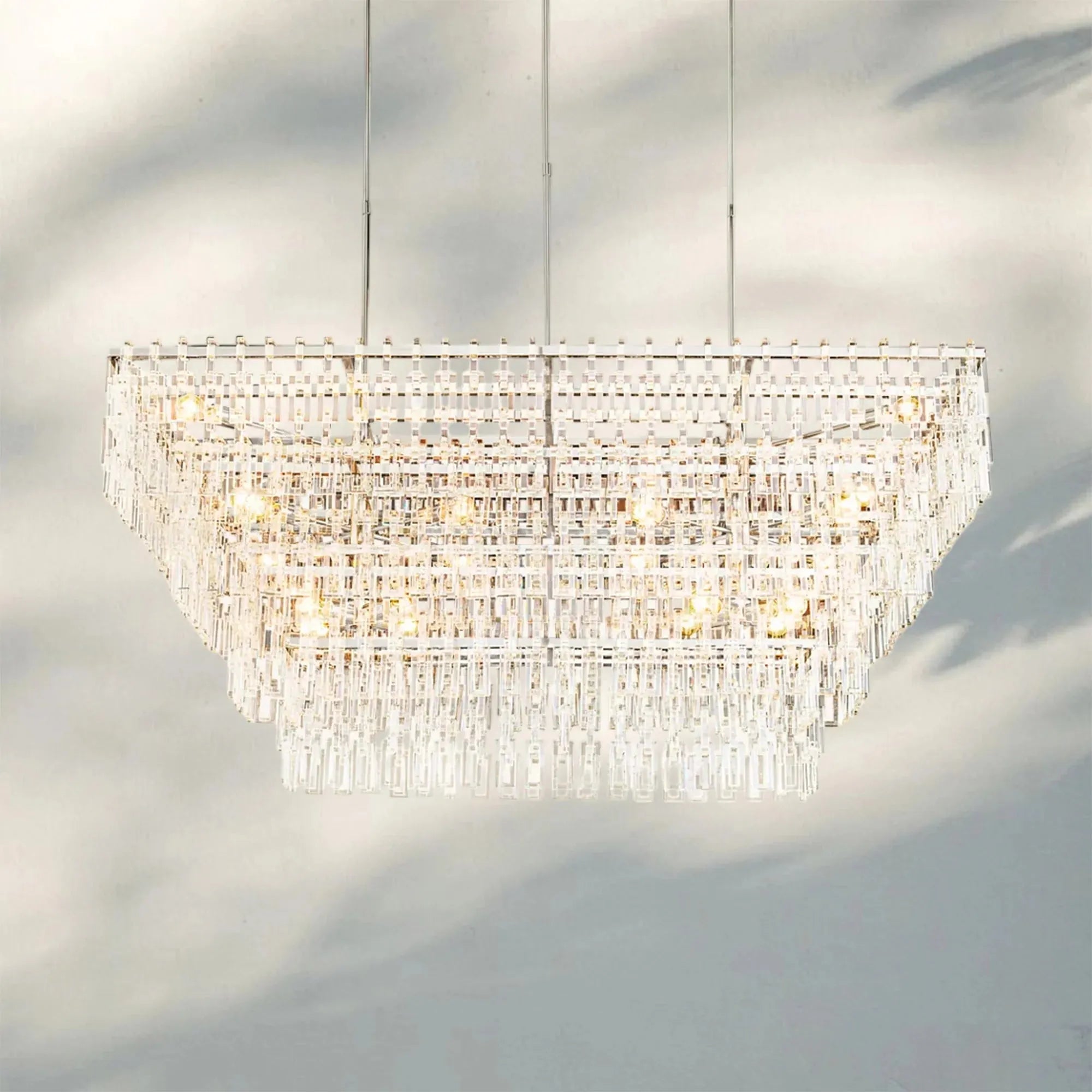 Marigan Multi-Tier Rectangular Chandelier 60" 72"-72"-Polished Nickel-