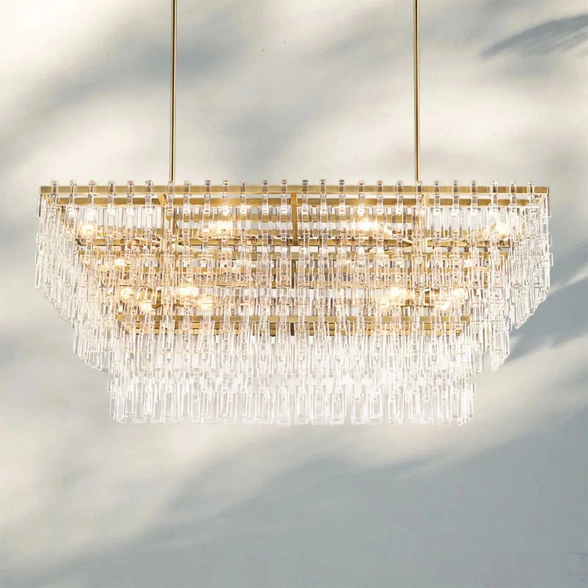 Marigan Multi-Tier Rectangular Chandelier 60" 72"-60"-Lacquered Burnished Brass-