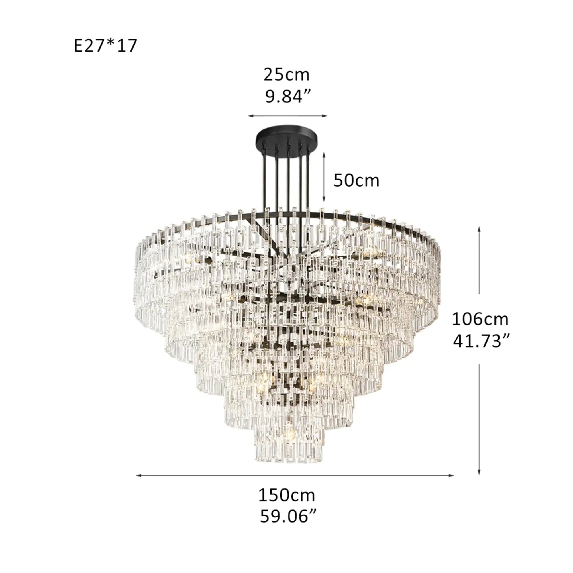 Marigan Multi-Tier Round Chandelier 36″ 48″ 60″ - 60" 5-TierMatte BlackBlushlighting