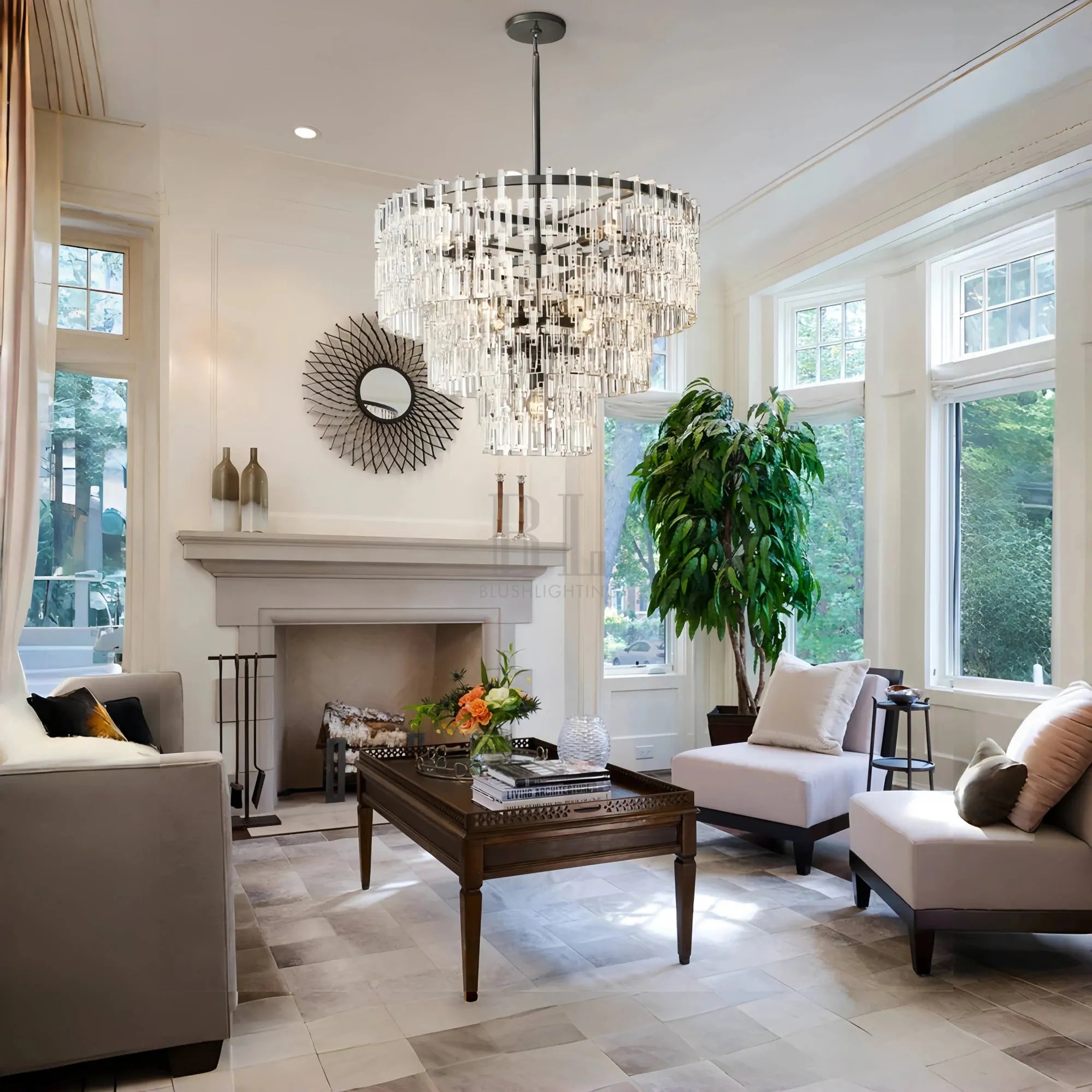 Marigan Multi-Tier Round Chandelier 36″ 48″ 60″-36" 3-Tier-Matte Black-Blushlighting