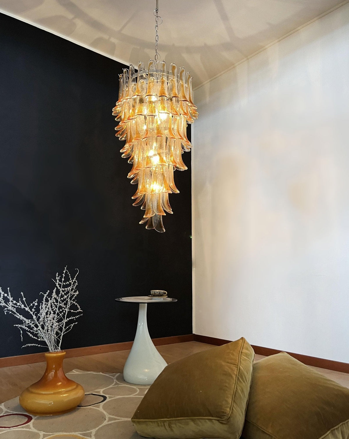 Marigold Glass Chandelier - ∅ 25.2″ x H 47.2″Amber & NickelBlushlighting