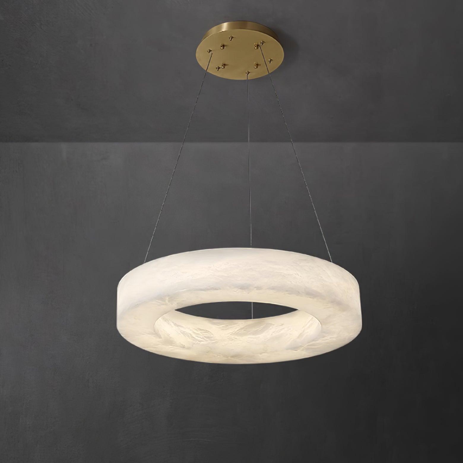 Marika Alabaster Chandelier - ∅ 19.6″ x H 3.1″ / Dia 50cm x H 8cmBrass & White AlabasterWarm WhiteBlushlighting