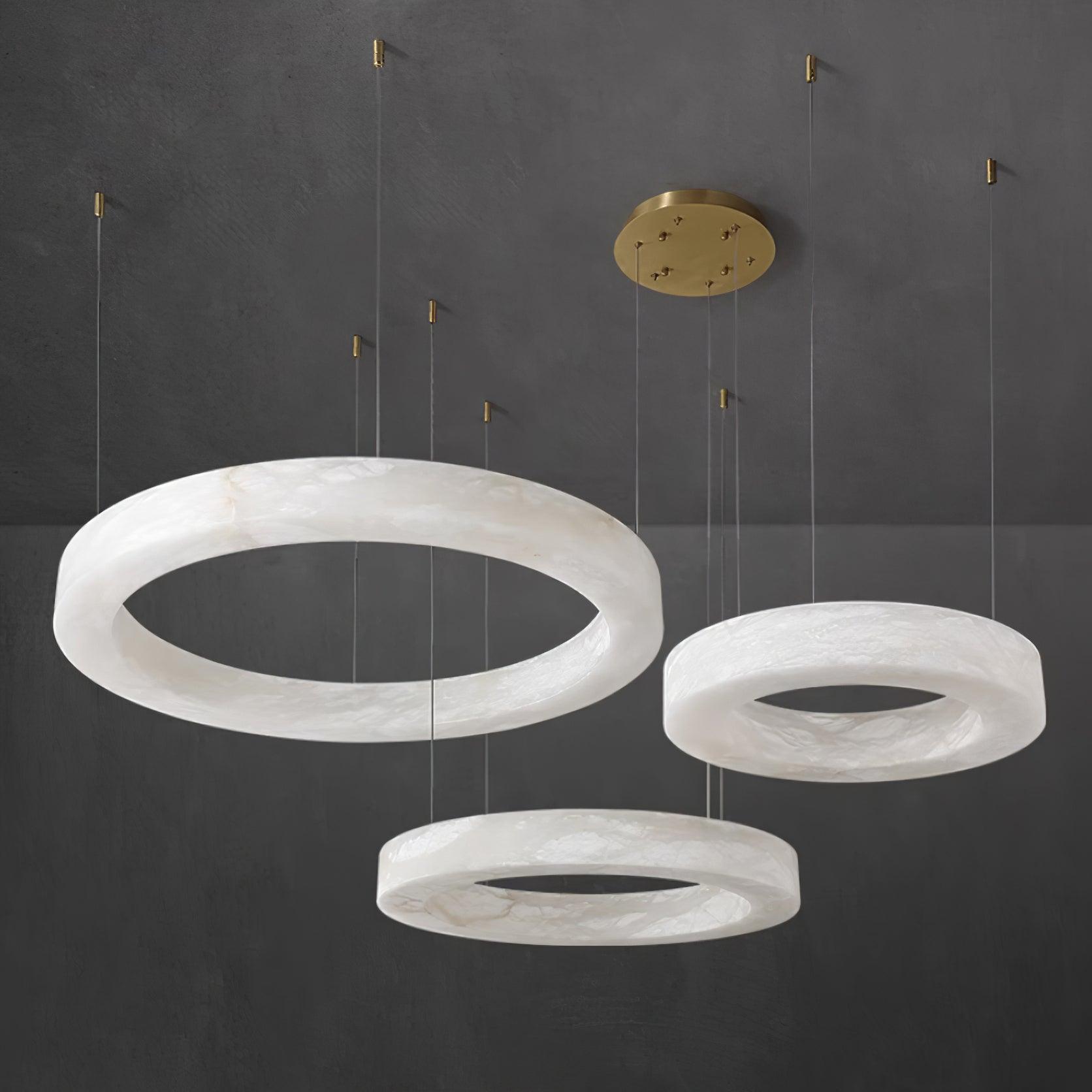 Marika Alabaster Chandelier - 3 Rings L 23.6″+31.5″+39.4″ / 60cm+80cm+100cmBrass & White AlabasterWarm WhiteBlushlighting