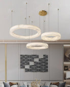 Marika Alabaster Chandelier - 3 Rings S 19.6″+23.6″+31.5″ / 50cm+60cm+80cmBrass & White AlabasterWarm WhiteBlushlighting