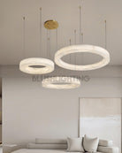 Marika Alabaster Chandelier - 3 Rings S 19.6″+23.6″+31.5″ / 50cm+60cm+80cmBrass & White AlabasterWarm WhiteBlushlighting