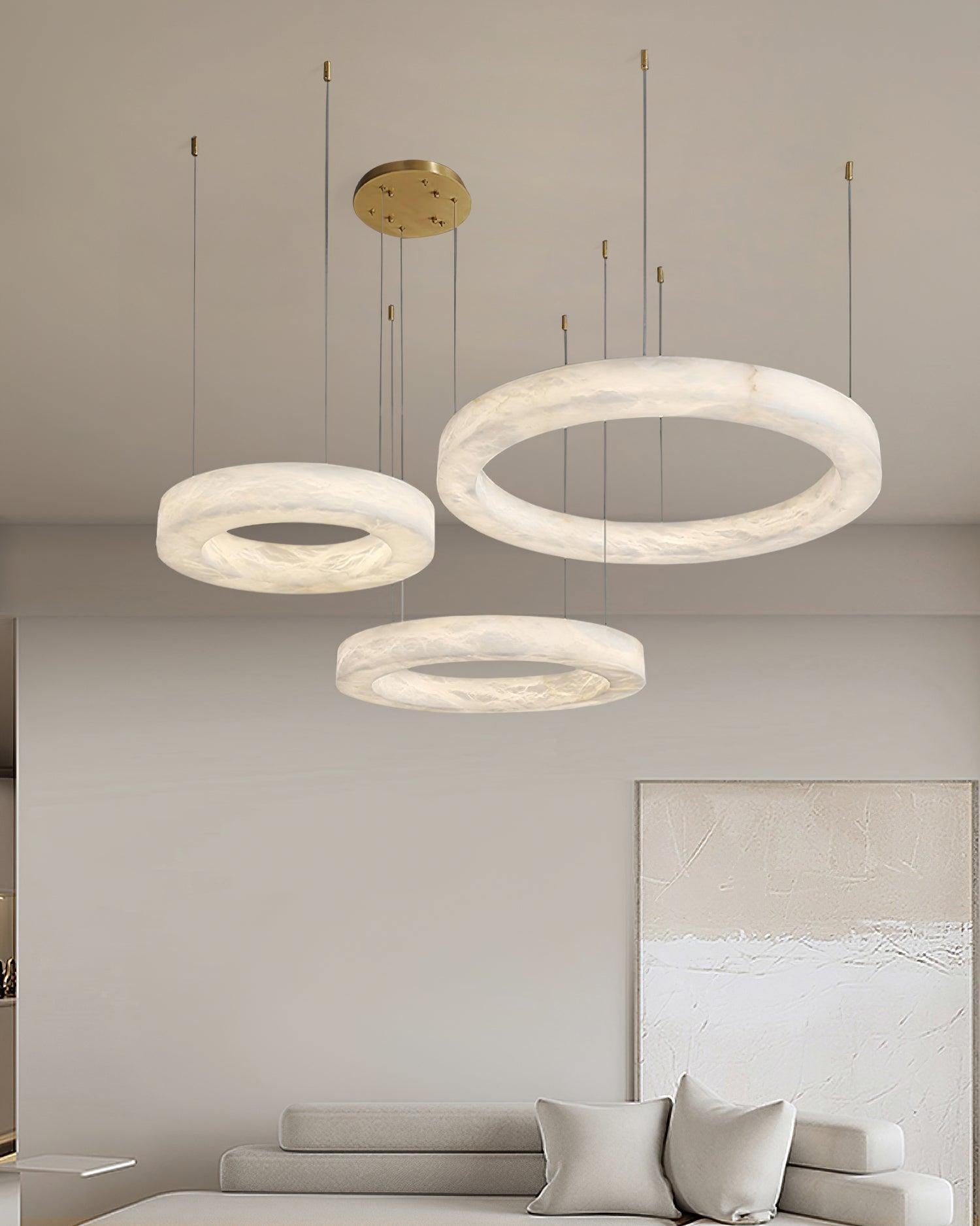 Marika Alabaster Chandelier - 3 Rings S 19.6″+23.6″+31.5″ / 50cm+60cm+80cmBrass & White AlabasterWarm WhiteBlushlighting