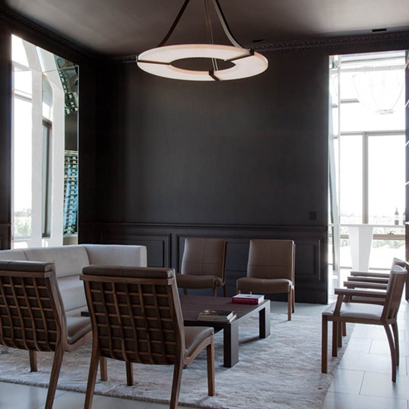 Maxine Modern Round Alabaster Plate Chandelier, Exquisite Illumination - 33.5" DBlushlighting