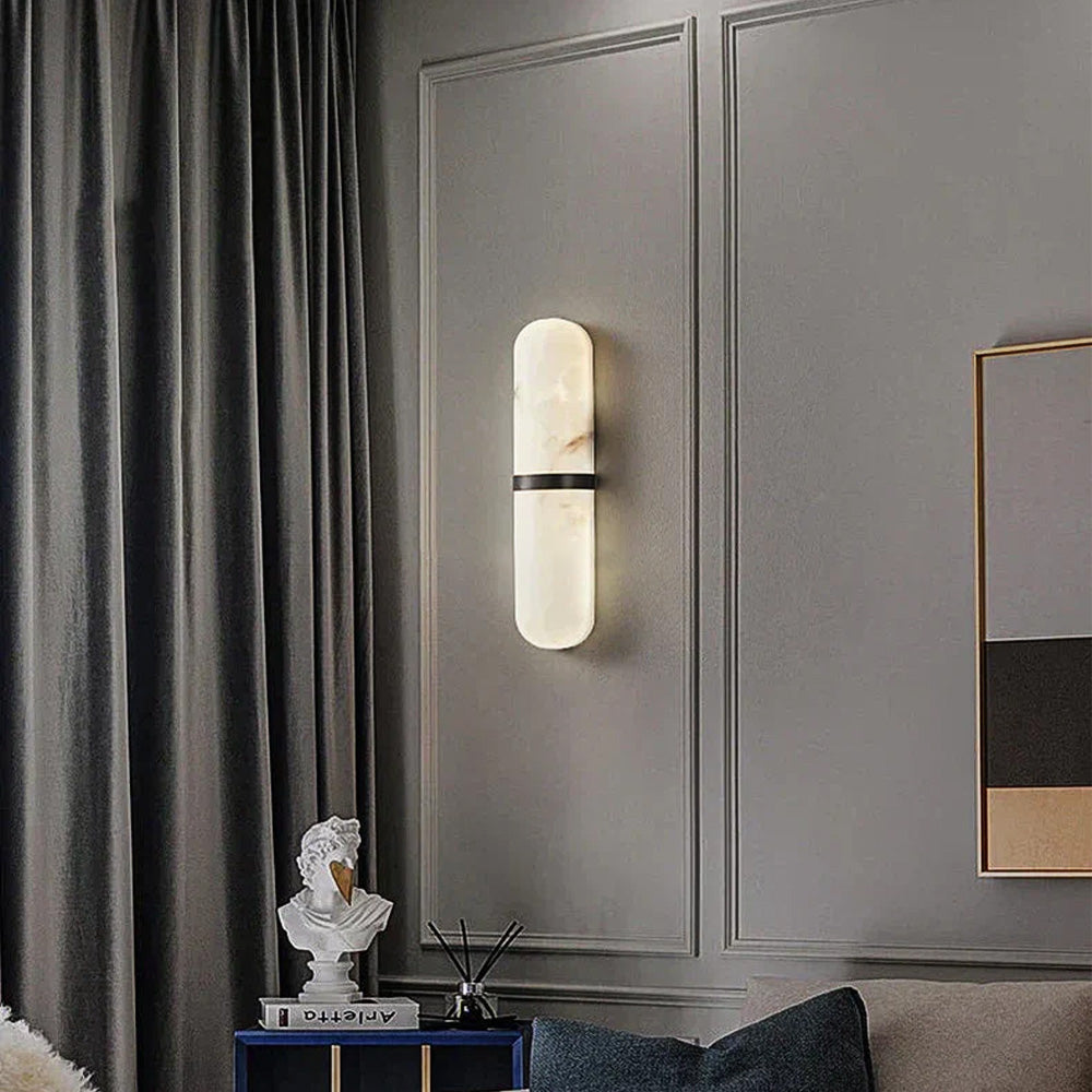Melang Pill Form Sconce-Dia 4.7″(12cm) x H 15.7″(40cm)-Black-Warm Light