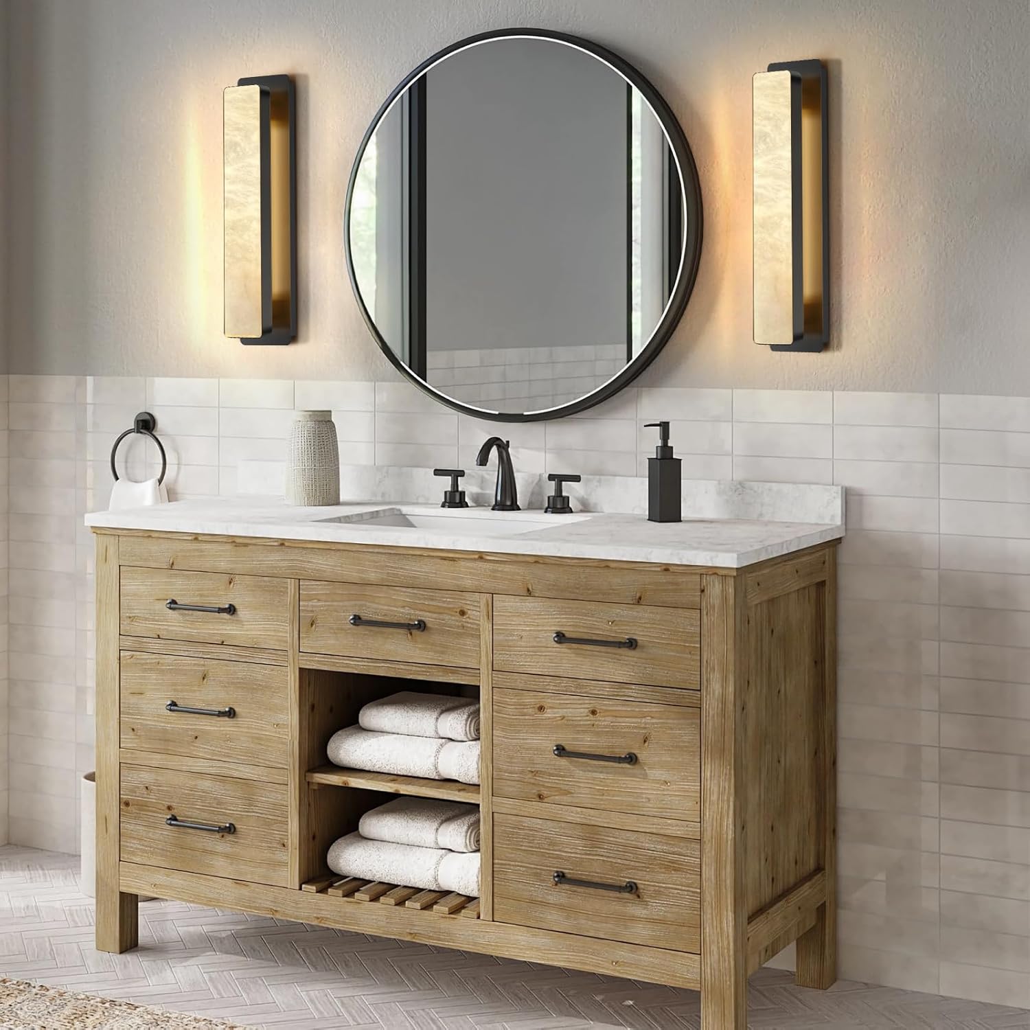 Melange Alabaster Rectangle Wall Sconces 20" - BronzeBlushlighting