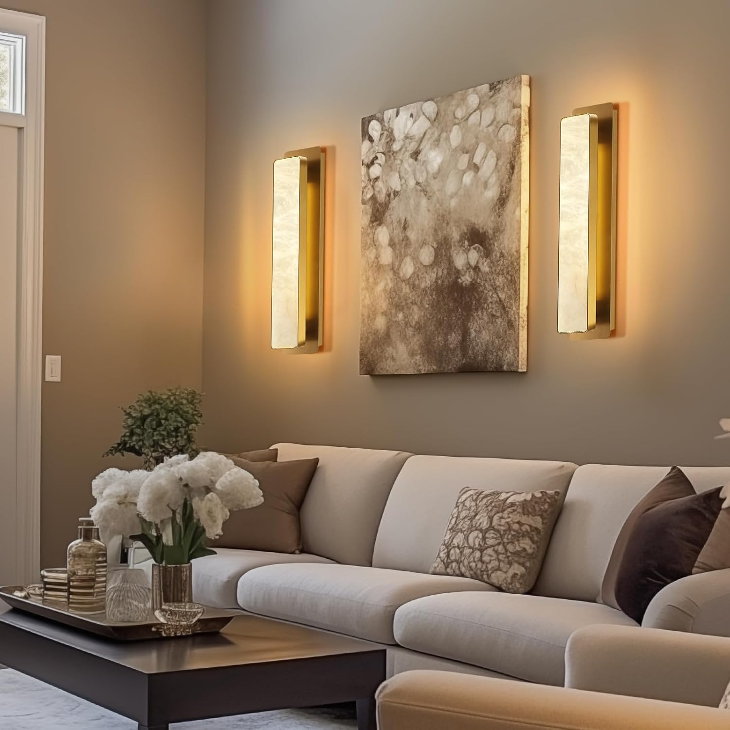 Melange Alabaster Rectangle Wall Sconces 20" - GoldBlushlighting