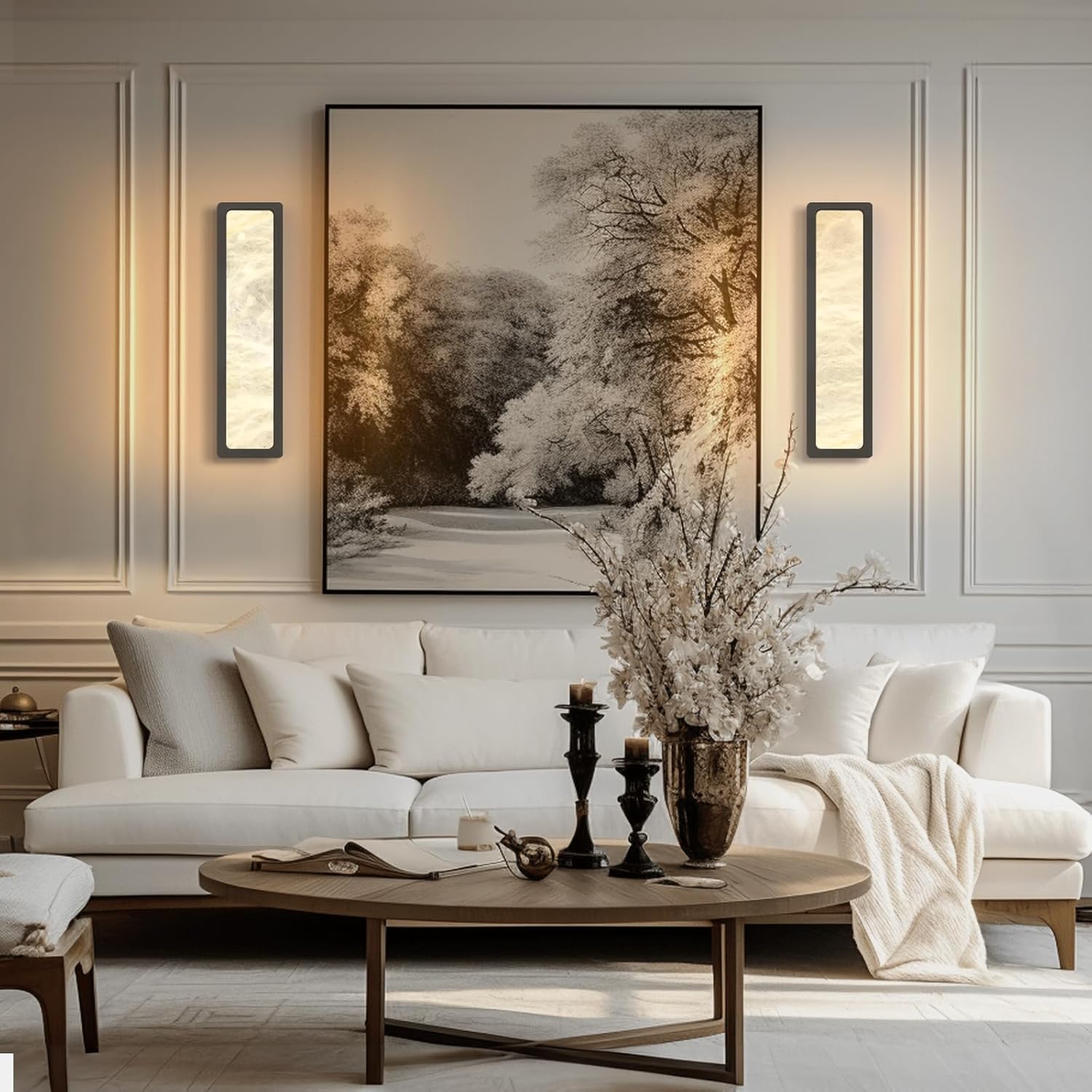 Melange Alabaster Rectangle Wall Sconces 20" - GoldBlushlighting