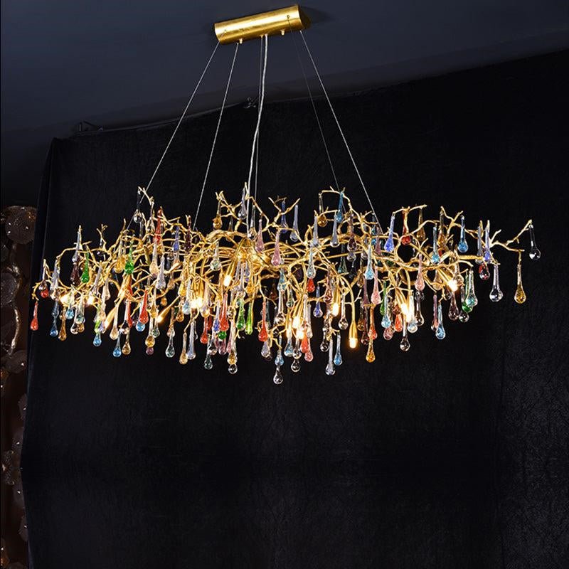 Melody Modern Linear Colorful Crystal Branch Chandelier - 49.2" L X 23.6" W X 25.6" HBlushlighting