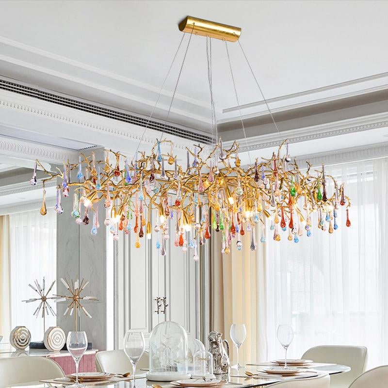 Melody Modern Linear Colorful Crystal Branch Chandelier - 49.2" L X 23.6" W X 25.6" HBlushlighting