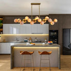 Mid Century Modern Sputnik 12 Light Gold Alabaster Globe Chandelier - Blushlighting