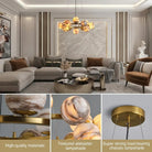 Mid Century Modern Sputnik 12 Light Gold Alabaster Globe Chandelier - Blushlighting