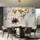 Mid Century Modern Sputnik 12 Light Gold Alabaster Globe Chandelier - D800Blushlighting
