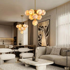 Mid Century Modern Sputnik 12 Light Gold Alabaster Globe Chandelier - D800Blushlighting