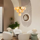 Mid Century Modern Sputnik 12 Light Gold Alabaster Globe Chandelier - Blushlighting