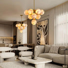 Mid Century Modern Sputnik 12 Light Gold Alabaster Globe Chandelier - Blushlighting