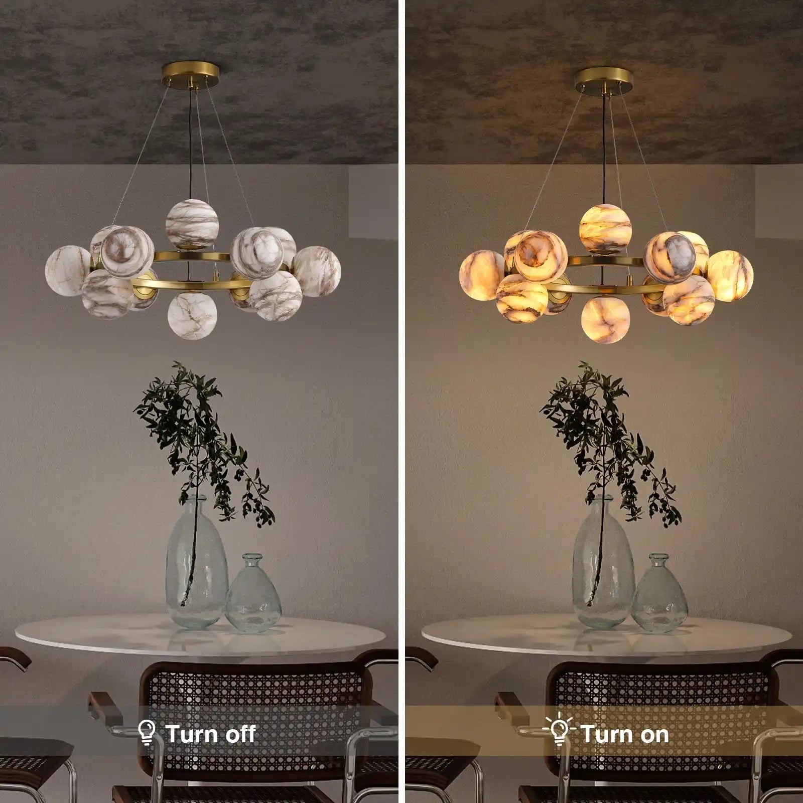 Mid Century Modern Sputnik 12 Light Gold Alabaster Globe Chandelier - Blushlighting