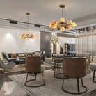 Mid Century Modern Sputnik 12 Light Gold Alabaster Globe Chandelier - Blushlighting