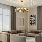 Mid Century Modern Sputnik 12 Light Gold Alabaster Globe Chandelier - Blushlighting