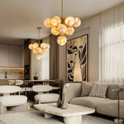 Mid Century Modern Sputnik 12 Light Gold Alabaster Globe Chandelier - Blushlighting