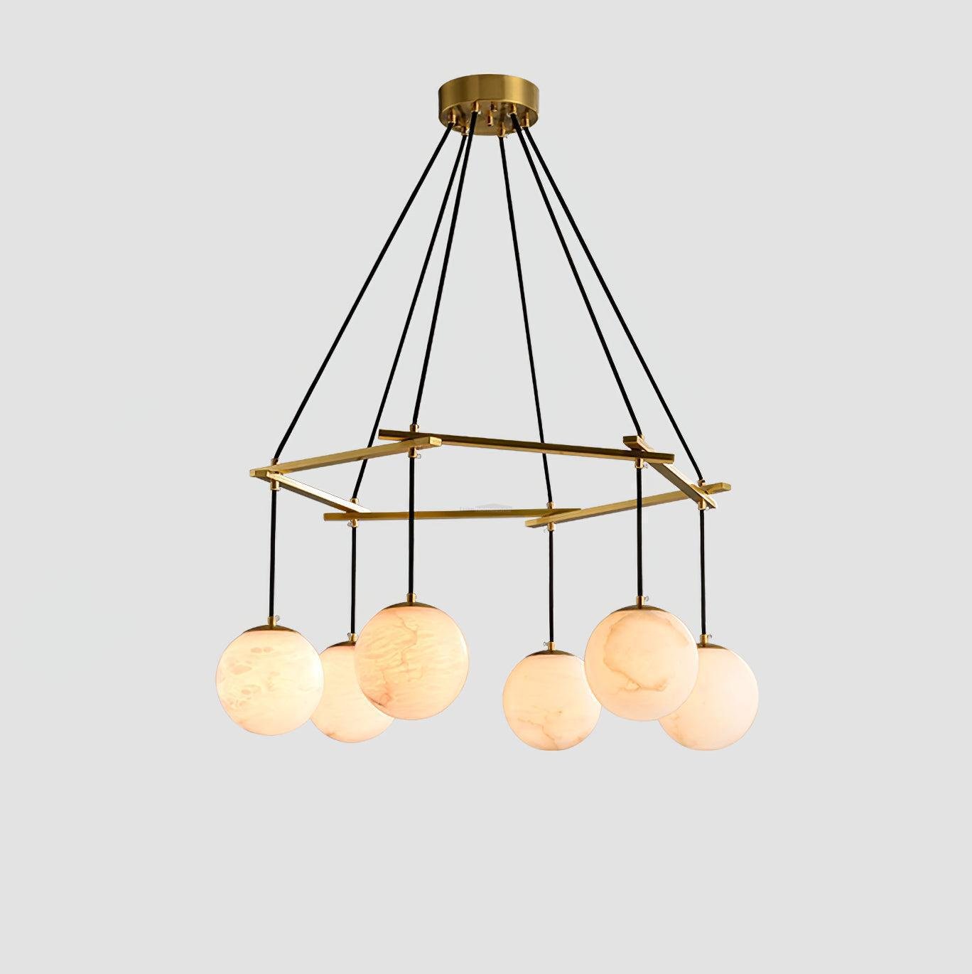 Miira Alabaster Chandelier with 3/6/8 heads - 6 heads 29.5" x H 59"/ Dia 75cm x H 150cmBrass & White AlabasterBlushlighting