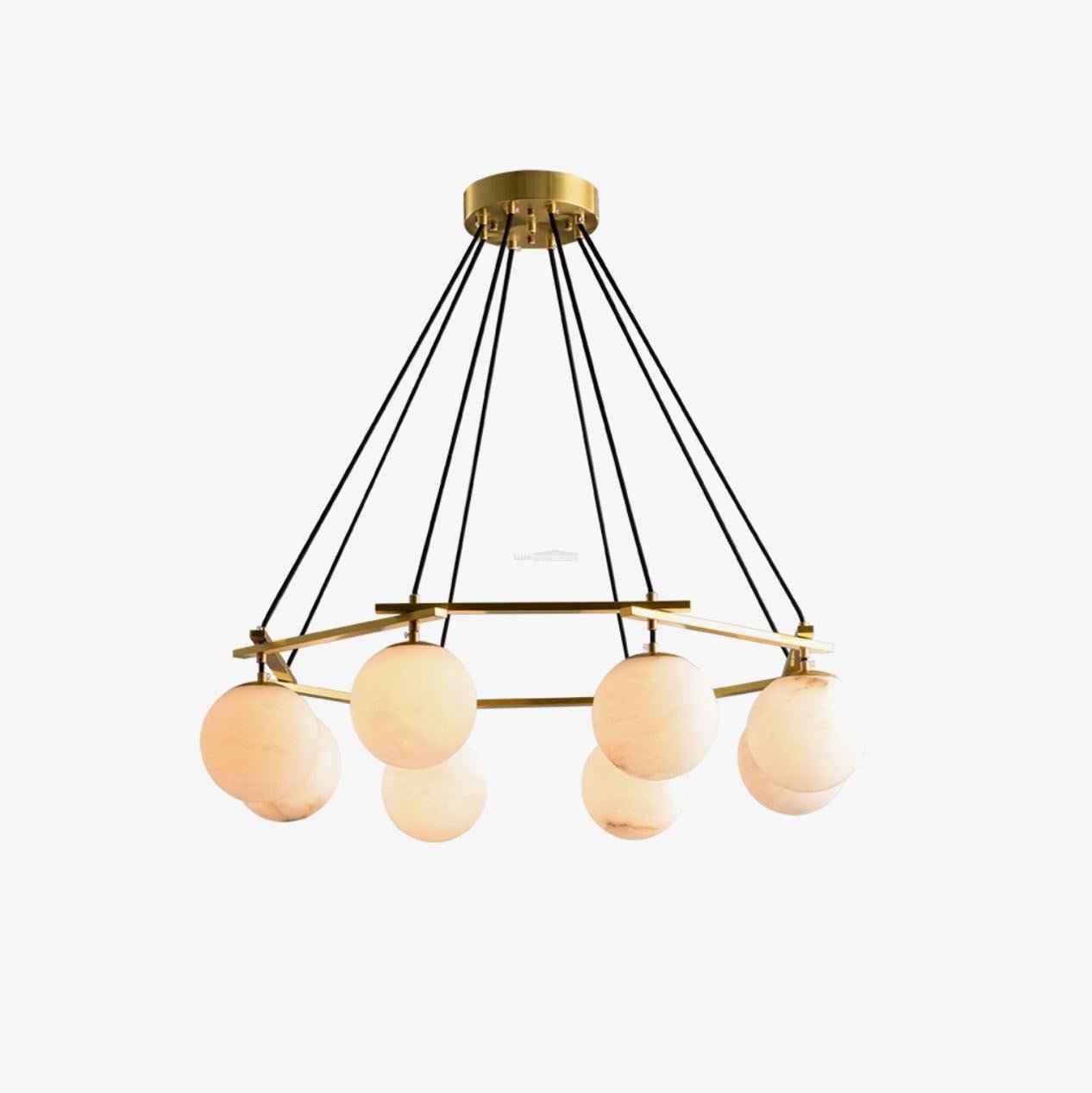 Miira Alabaster Chandelier with 3/6/8 heads - 3 heads 21.6" x H 59"/ Dia 55cm x H 150cmBrass & White AlabasterBlushlighting
