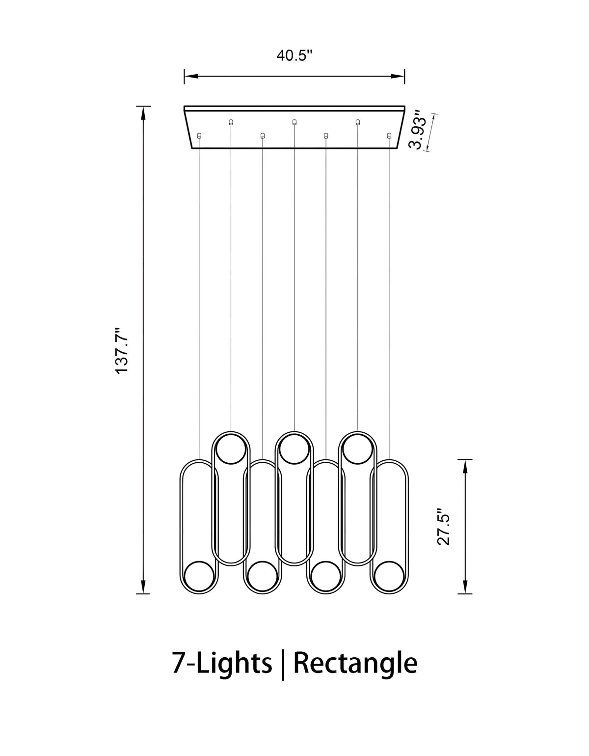 Mila Chandelier - Rectangle-7 Lights ( L 40.5" × W 3.93" × H 137.7" )BlackBlushlighting