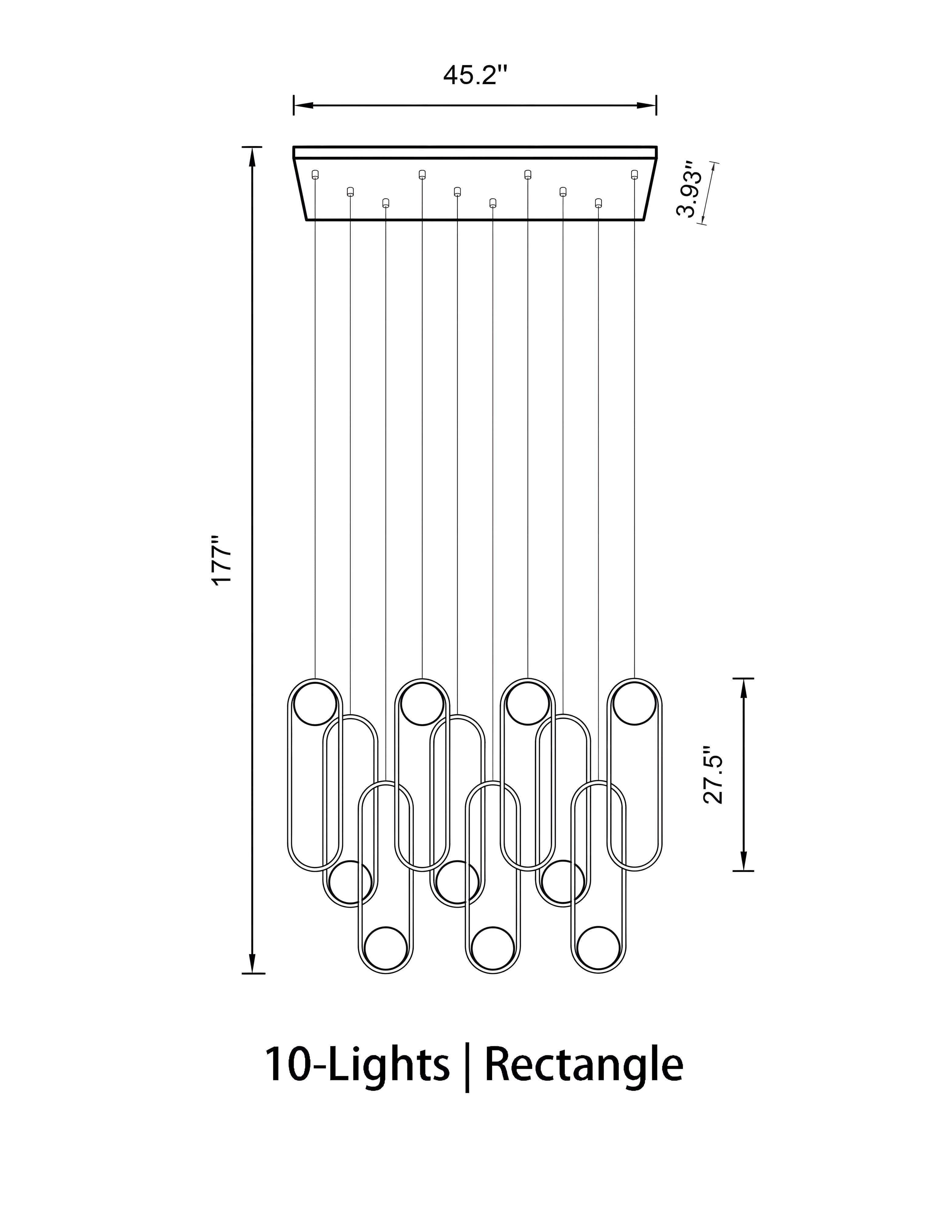 Mila Chandelier - Rectangle-10 Lights ( L 45.2"× W 3.93" × H 177" )BlackBlushlighting