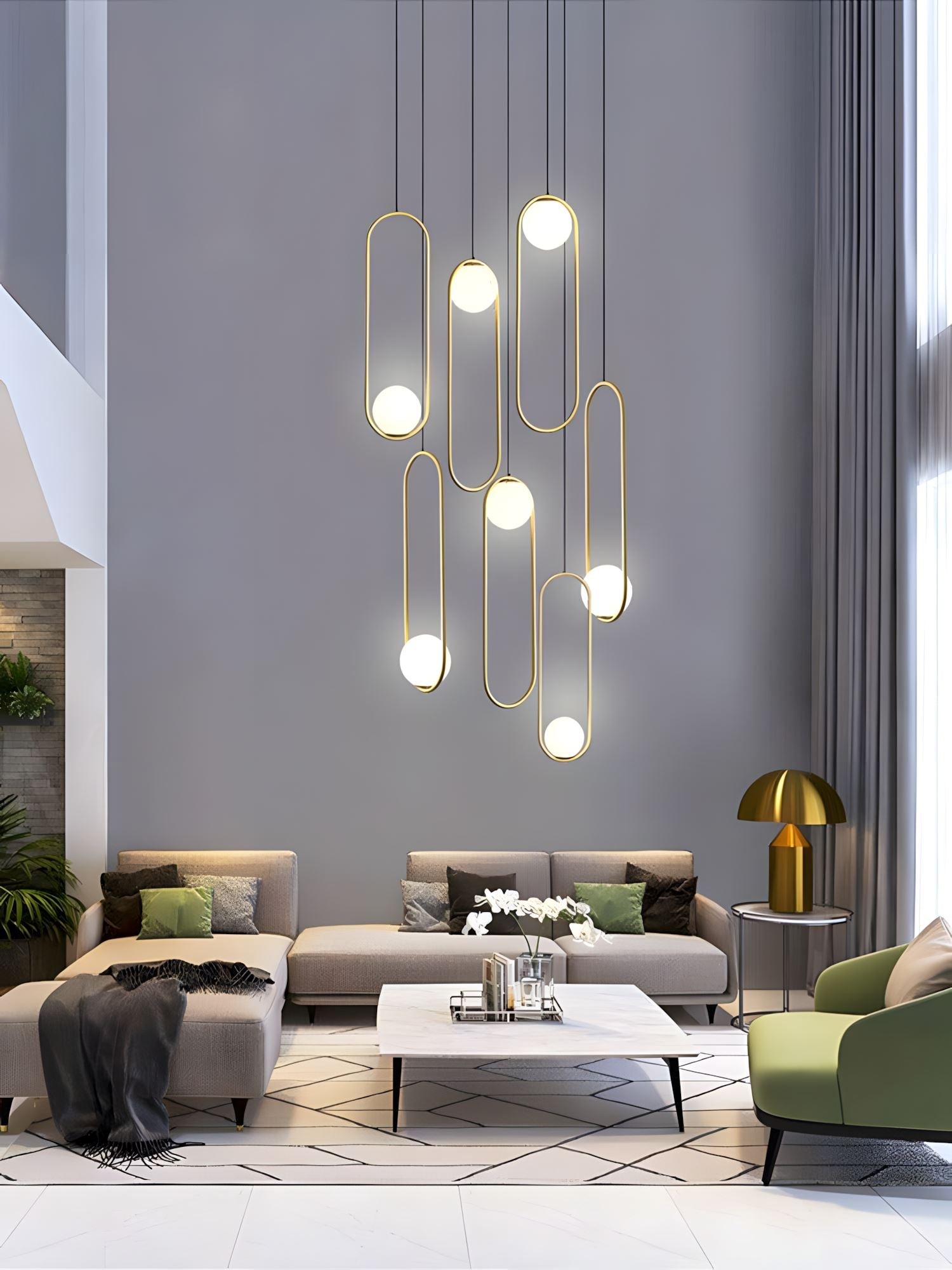 Mila Chandelier - Round-5 Lights ( ∅ 19.6"× H 98.5" )GoldBlushlighting