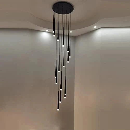 Minimalism Foyer Staircase Chandelier Ceiling Pendant Lighting Fixture For Living Room Entryway In Gold/ Black Finish - Blushlighting