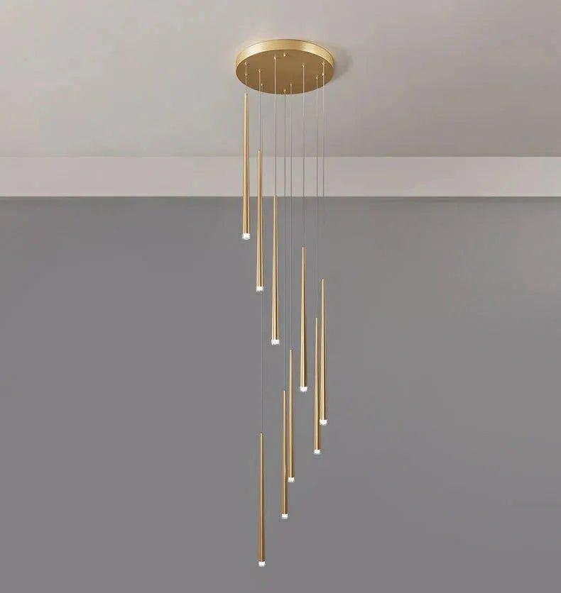 Minimalism Foyer Staircase Chandelier Ceiling Pendant Lighting Fixture For Living Room Entryway In Gold/ Black Finish - 6 Lights/ D11.8"*H78.7"GoldWarm LightBlushlighting