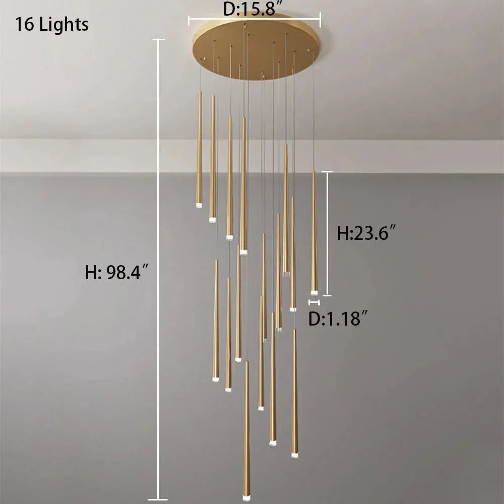 Minimalism Foyer Staircase Chandelier Ceiling Pendant Lighting Fixture For Living Room Entryway In Gold/ Black Finish - 6 Lights/ D11.8"*H78.7"GoldWarm LightBlushlighting