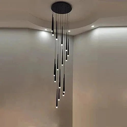Minimalism Foyer Staircase Chandelier Ceiling Pendant Lighting Fixture For Living Room Entryway In Gold/ Black Finish - 6 Lights/ D11.8"*H78.7"GoldWarm LightBlushlighting