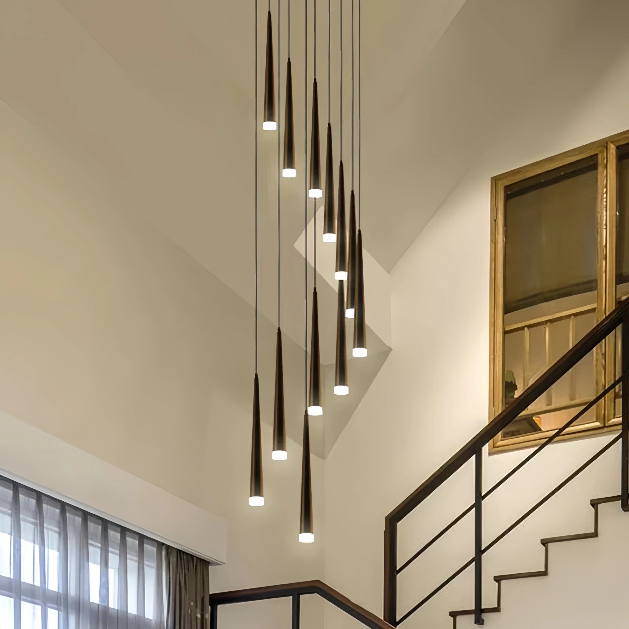 Minimalism Foyer Staircase Chandelier Ceiling Pendant Lighting Fixture For Living Room Entryway In Gold/ Black Finish - Blushlighting
